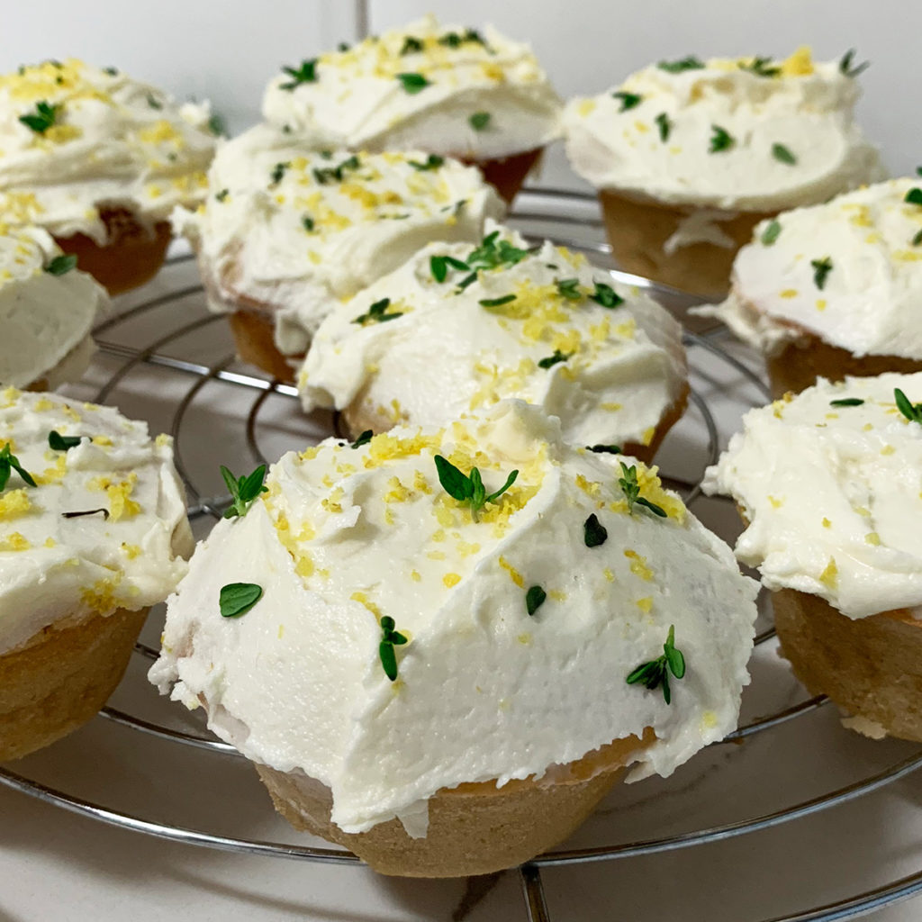 Lemon and thyme cake recipe made into cup cakes