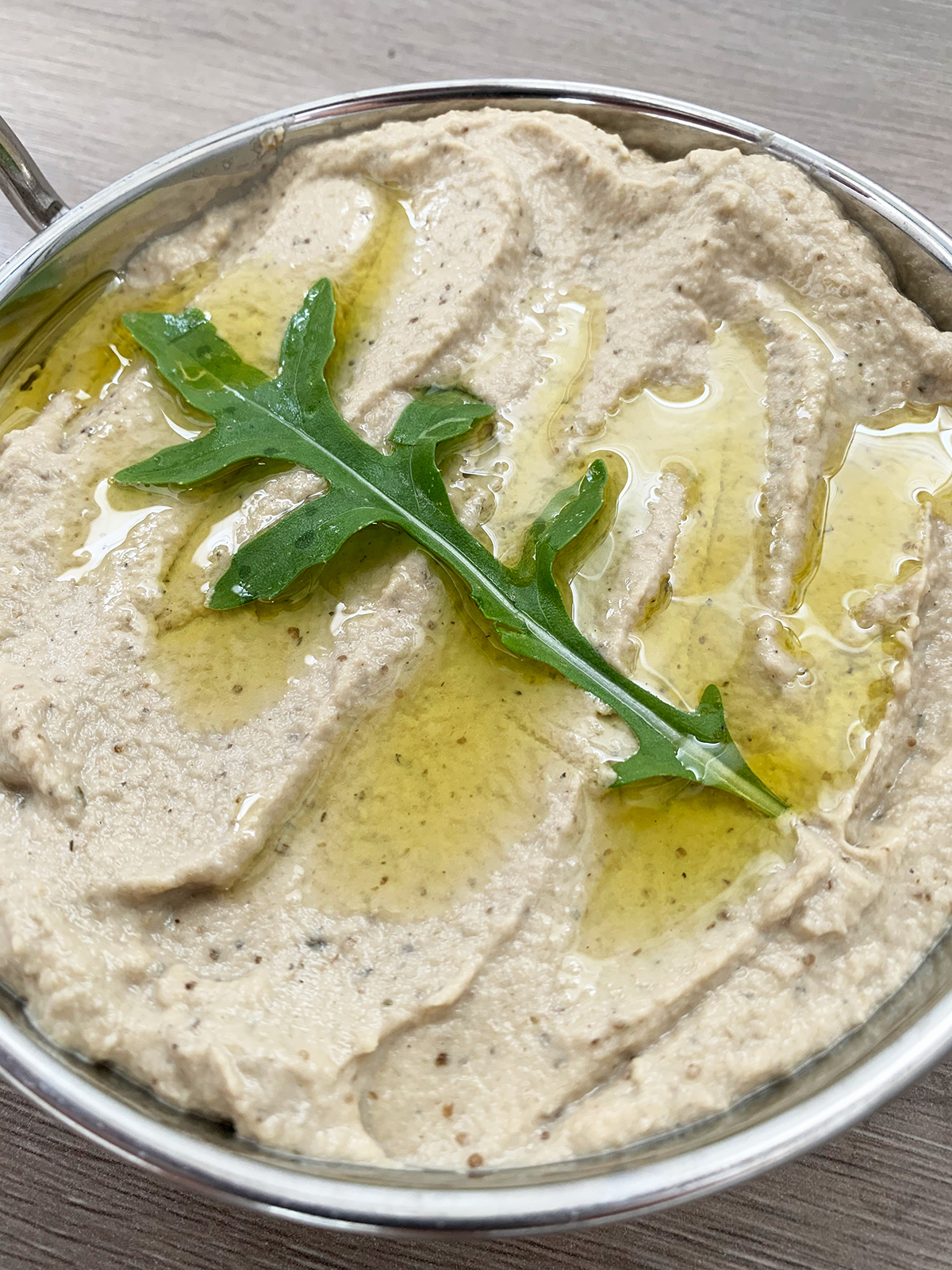 baba ghanouj with olive oil up close