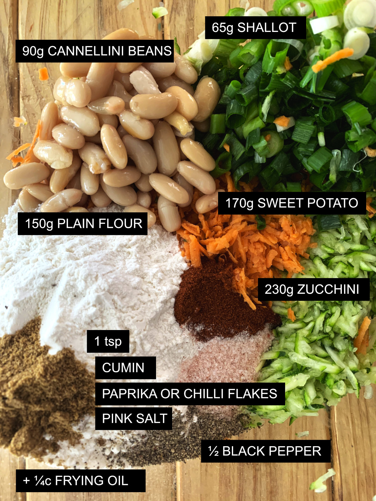  Sweet potato and zucchini fritters ingredients