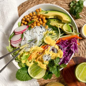 noodle buddha bowl with chopsticks