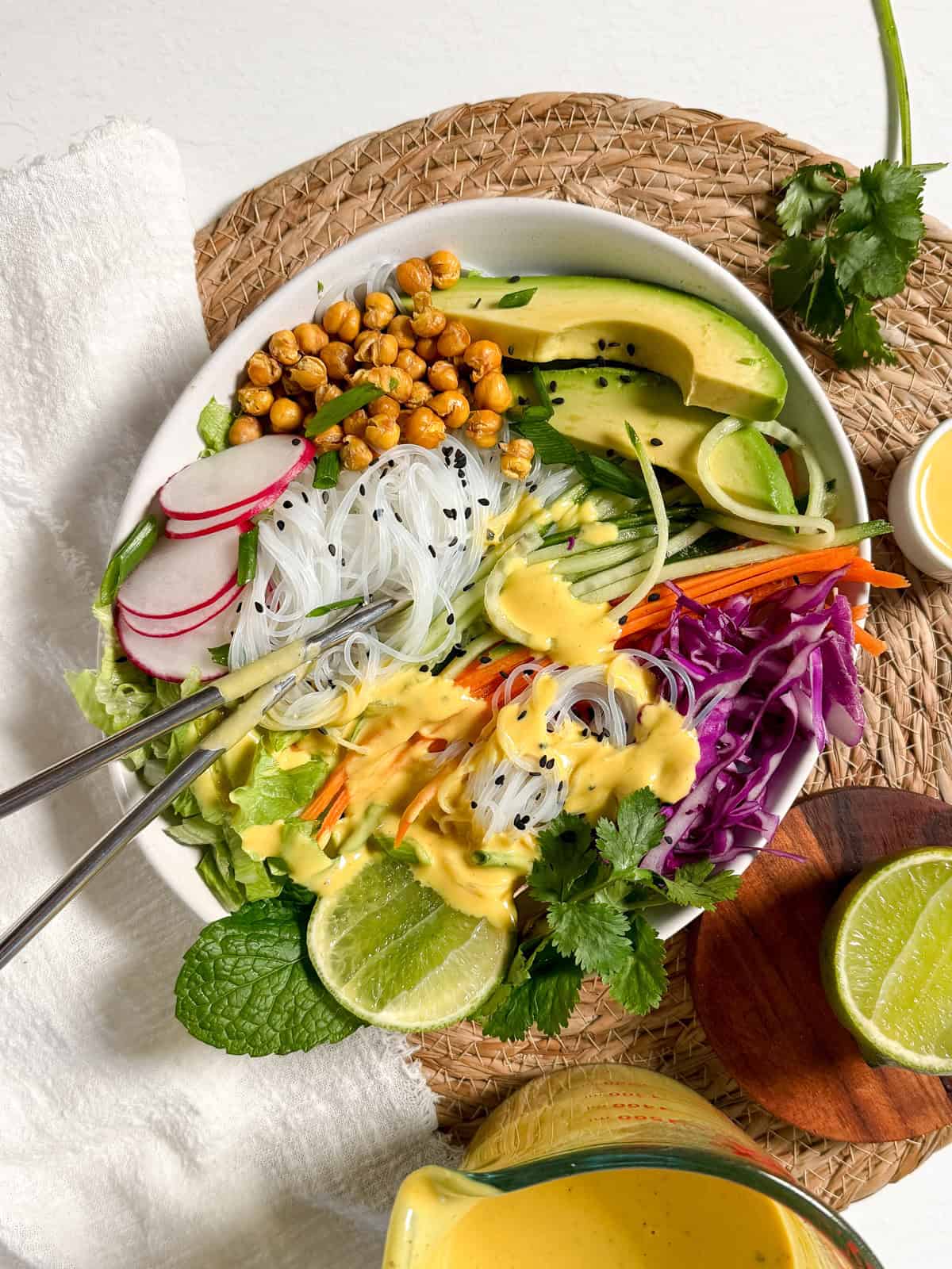 noodle buddha bowl with chopsticks
