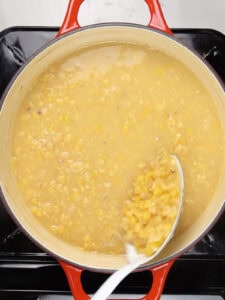 cooking yellow split peas in a dutch oven