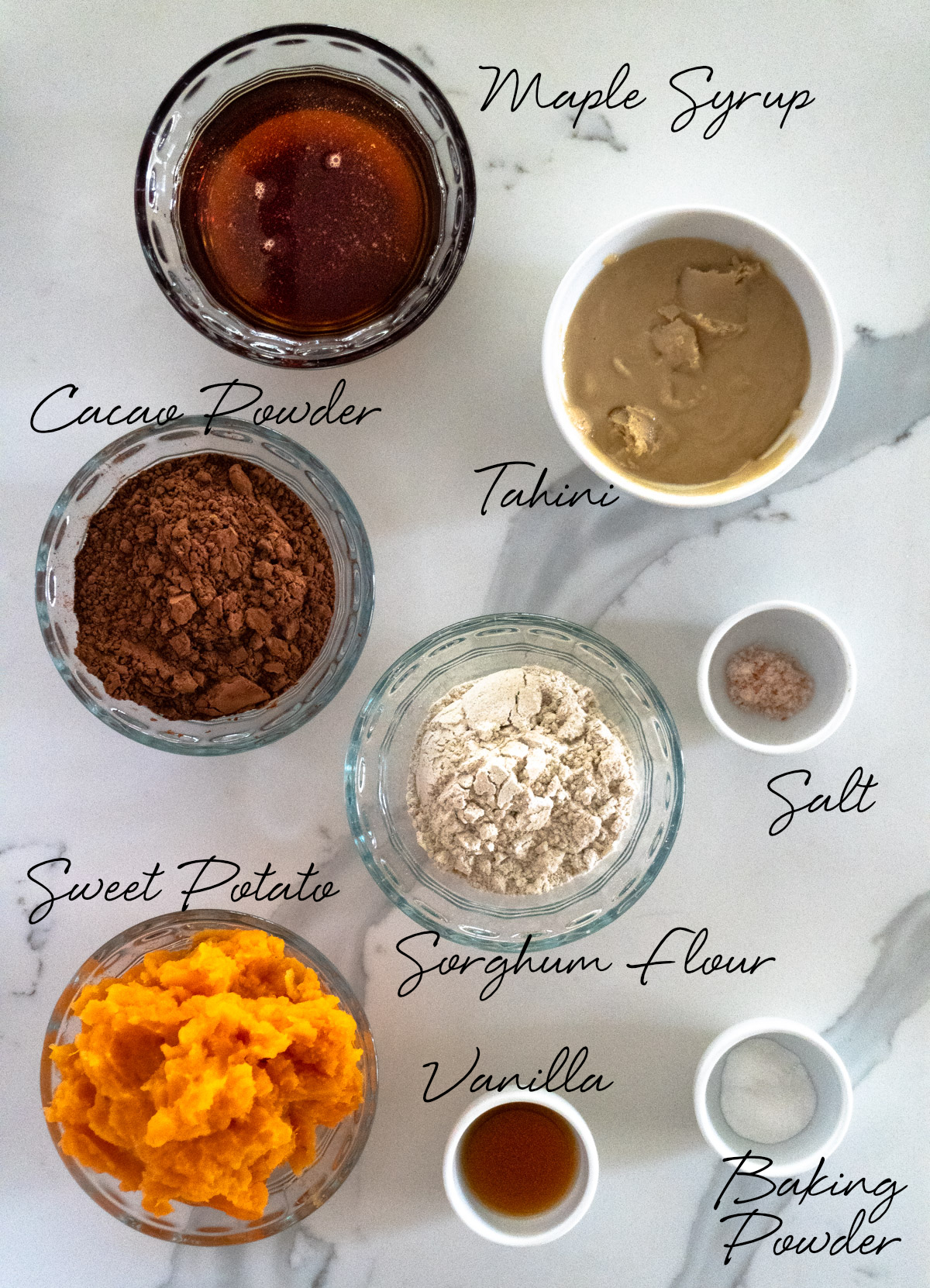 all the ingredients laid out to make dairy free gluten free brownies