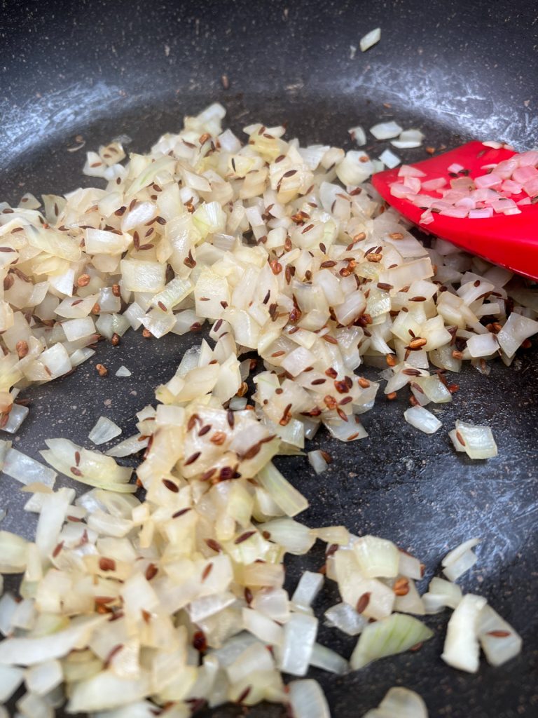 sweat onion with cumin seeds without oil