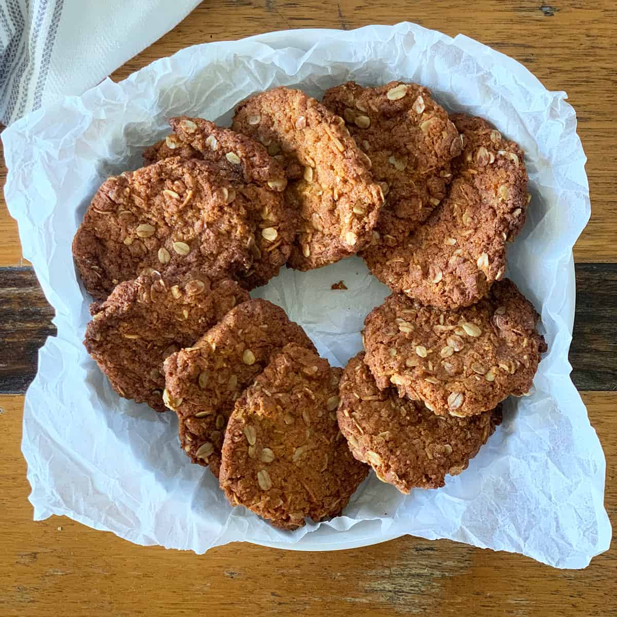 ANZAC biscuits on a white plate