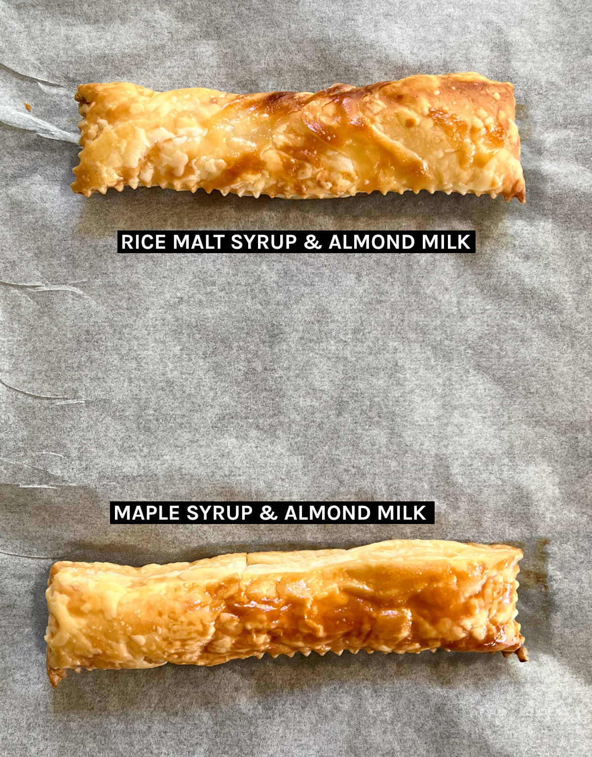 puff pastry brushed with natural sweeteners and almond milk