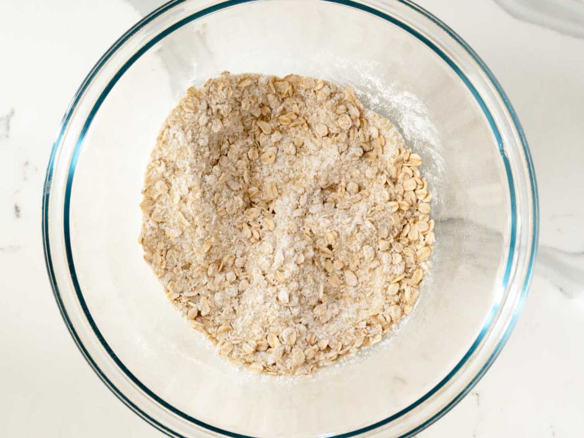 Anzac biscuits dry ingredients in a bowl