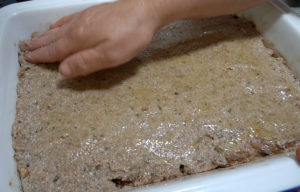 Top layer of kibbeh with olive oil