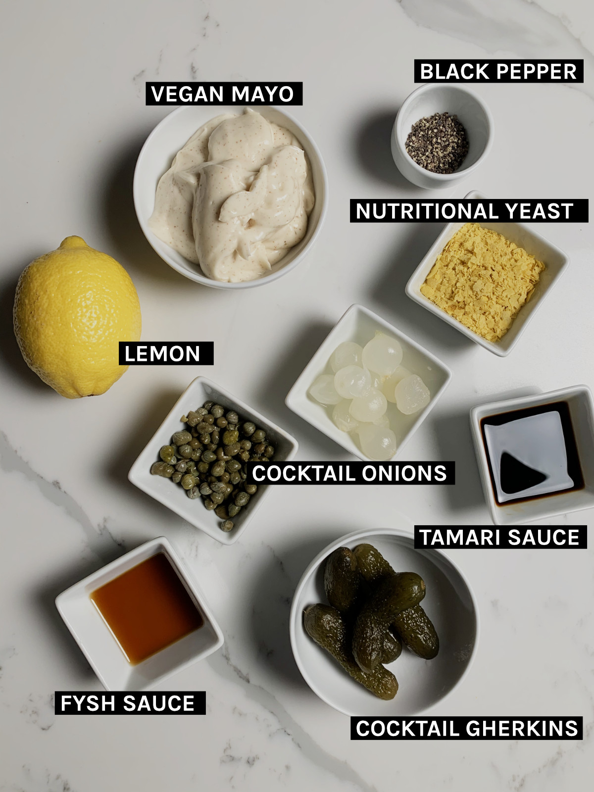 vegan pasta salad wet ingredients laid flat