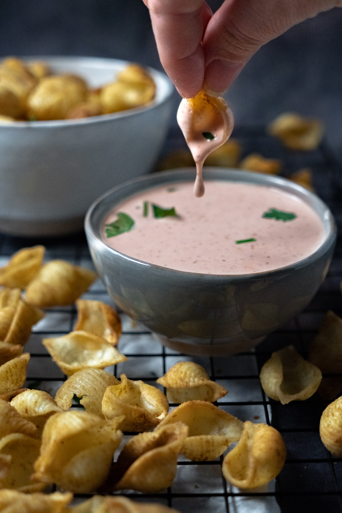 pasta chips dipped in fry sauce