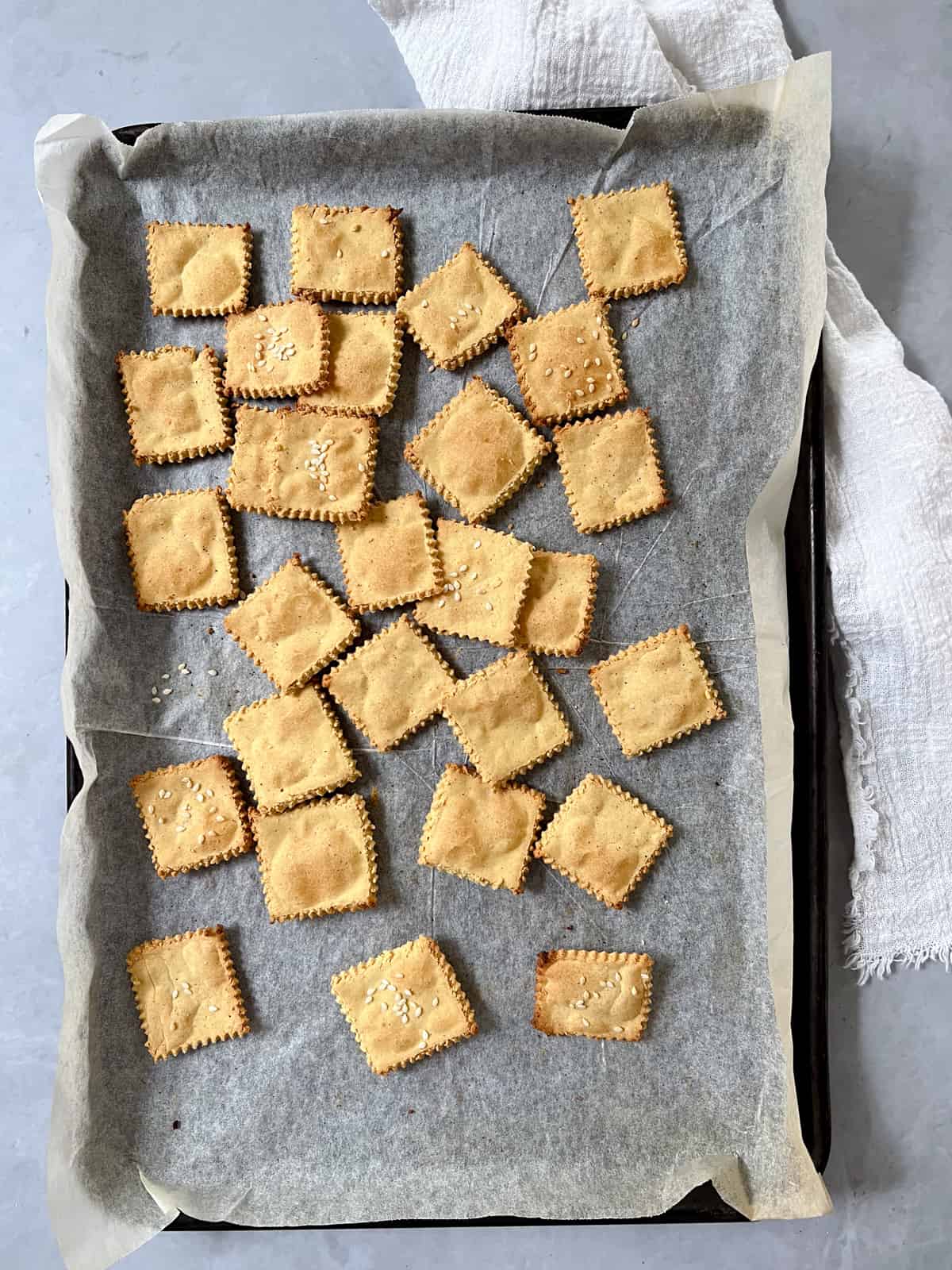 chickpea crackers in a baking sheet pan