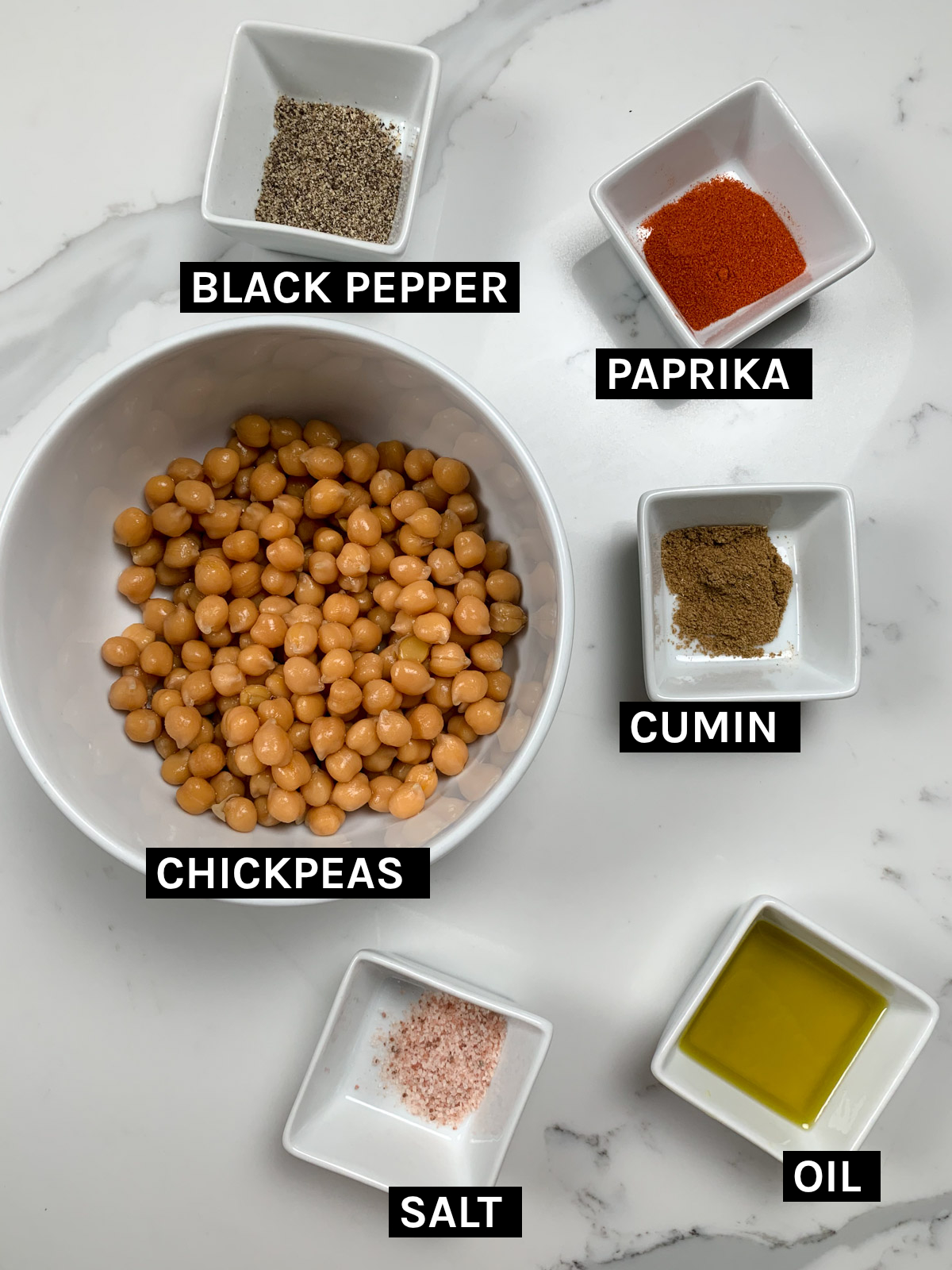roasted chickpeas ingredients on a white bench