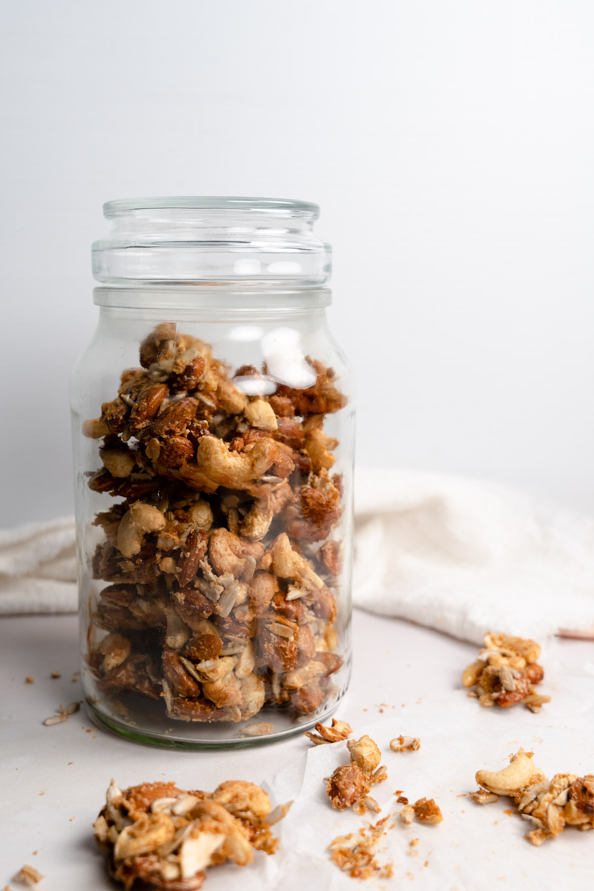 vegan nut clusters in a glass jar