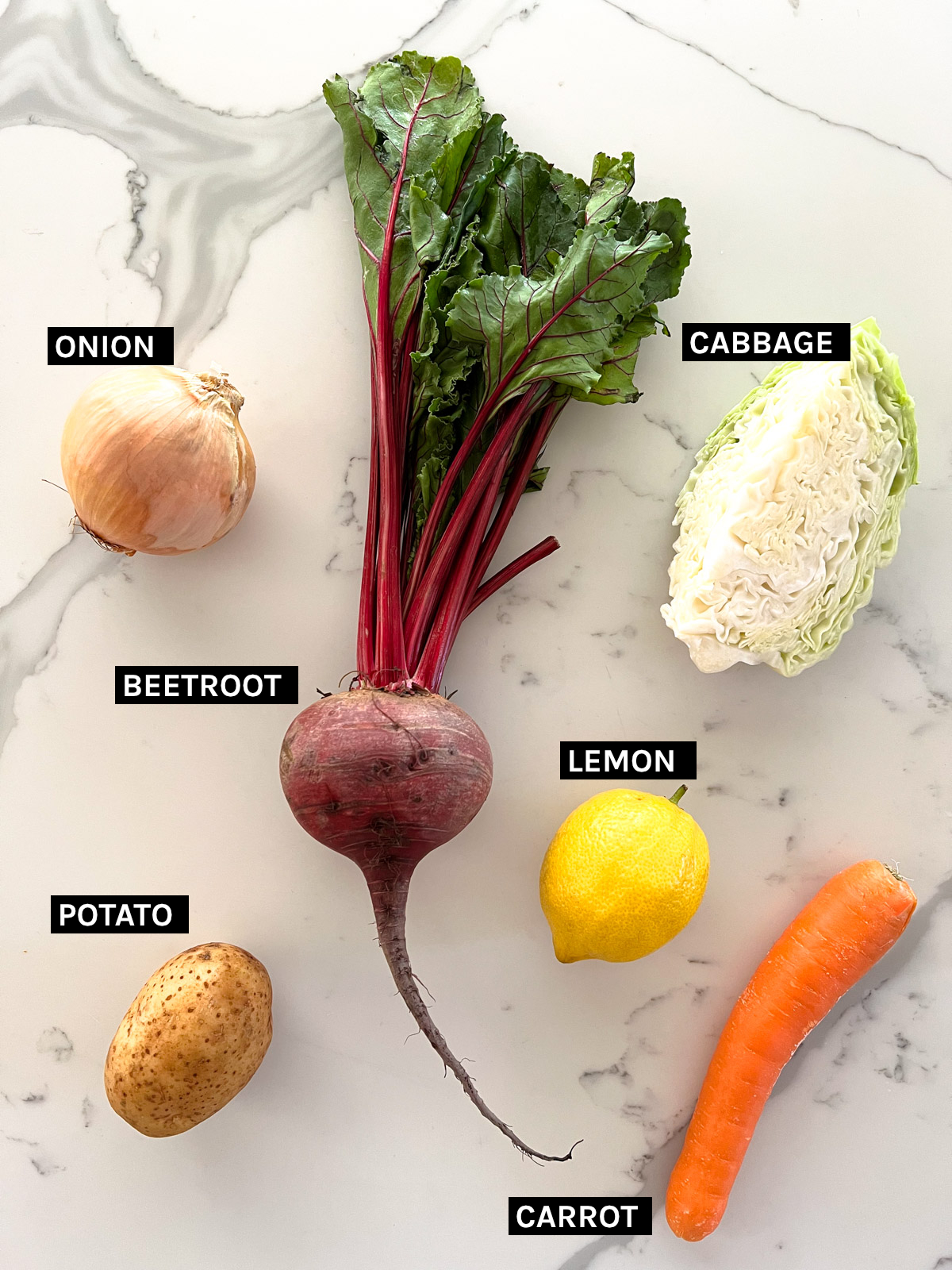 fresh produce for vegan borscht ingredients