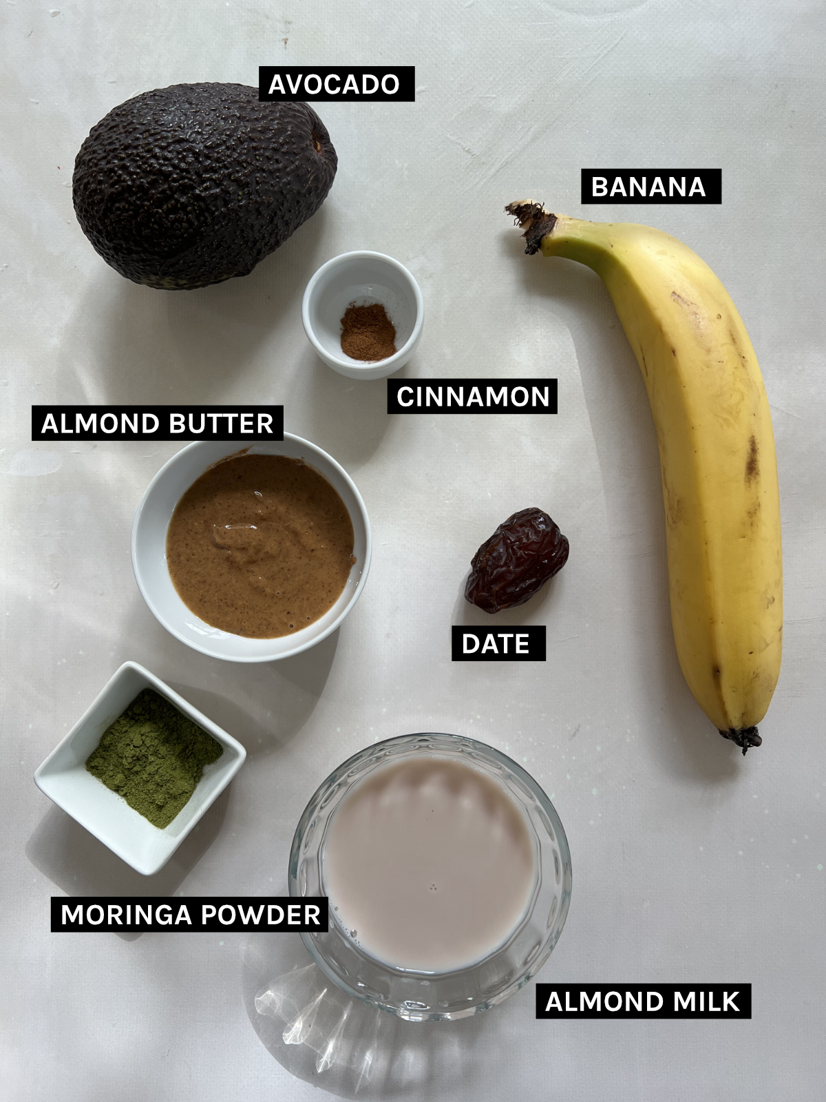 Ingredients laid out on a white benchtop