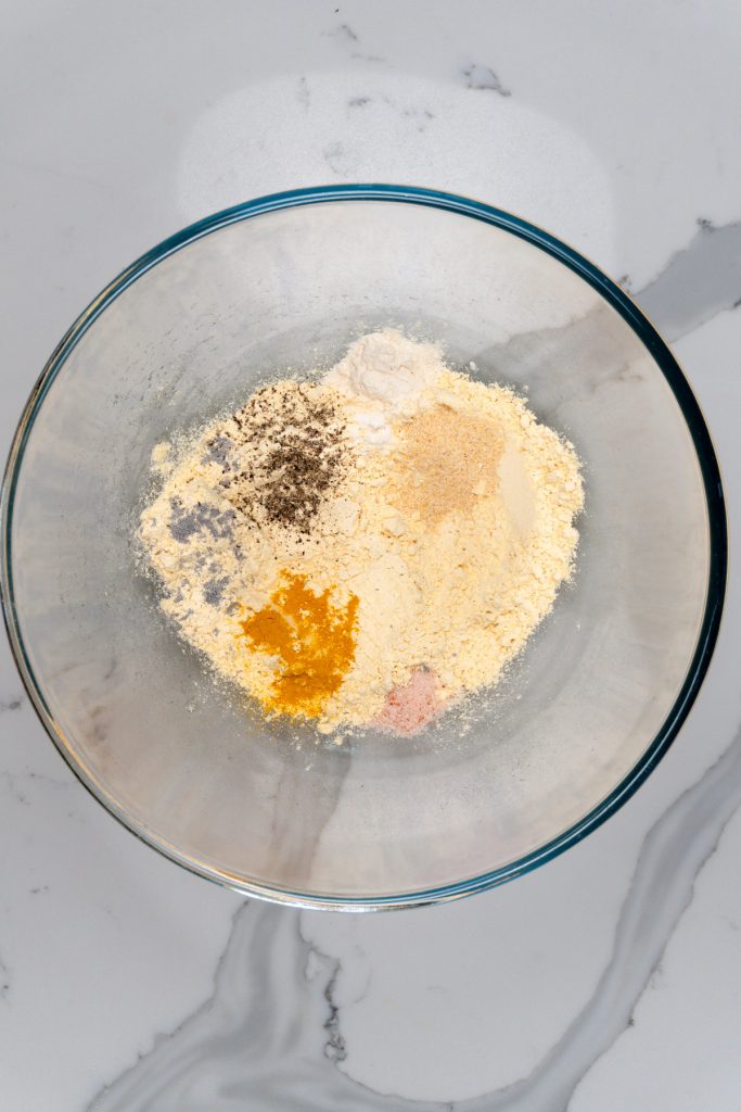 all dry ingredients in a glass bowl