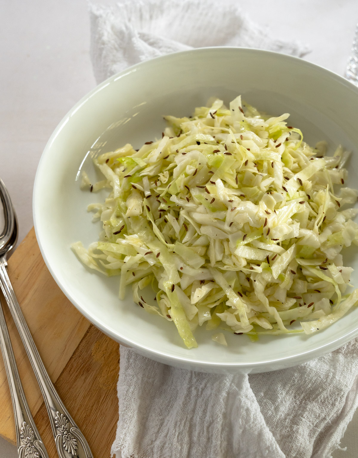 shredded white cabbage salad in a bowl
