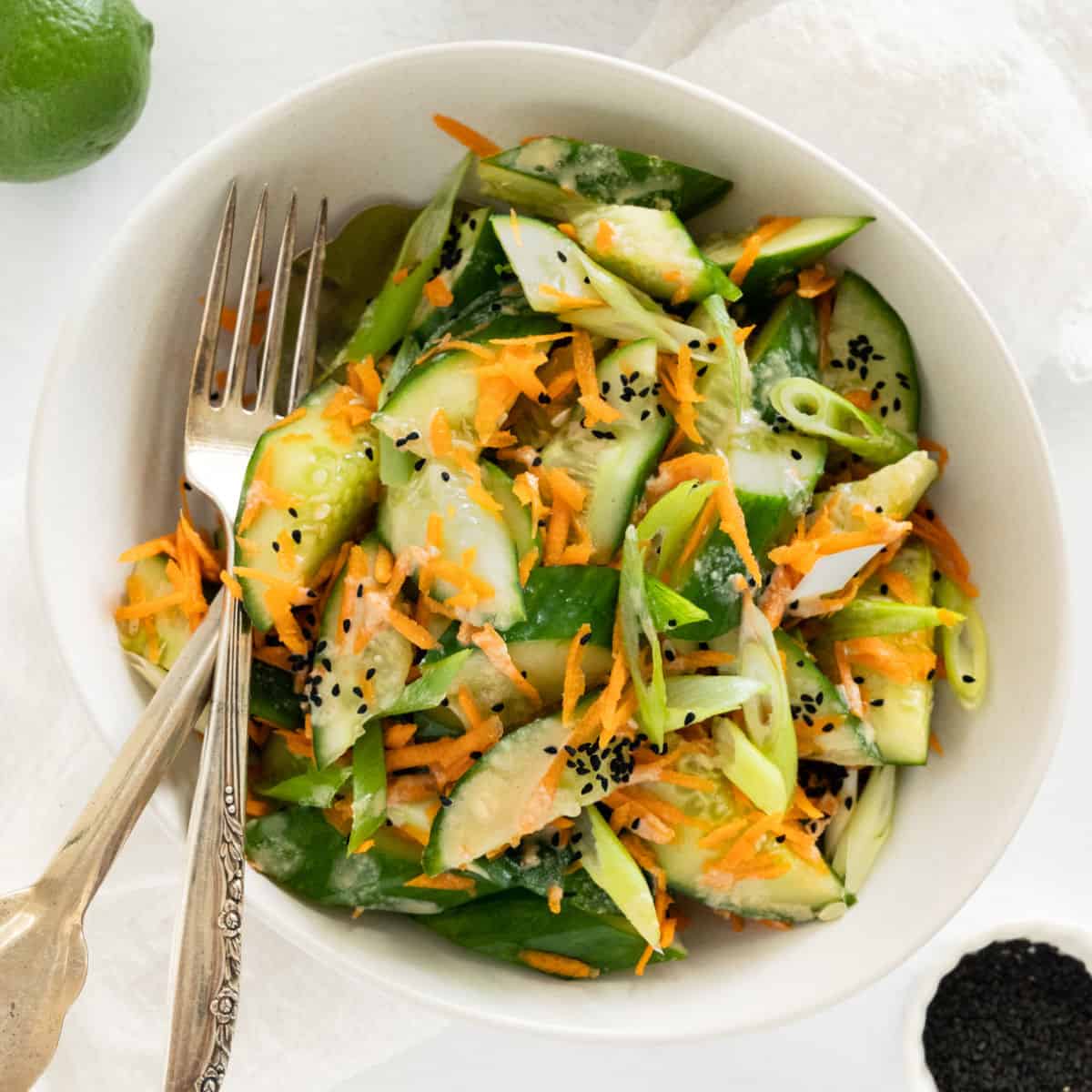 Easy Carrot Cucumber Salad with Tahini Dressing