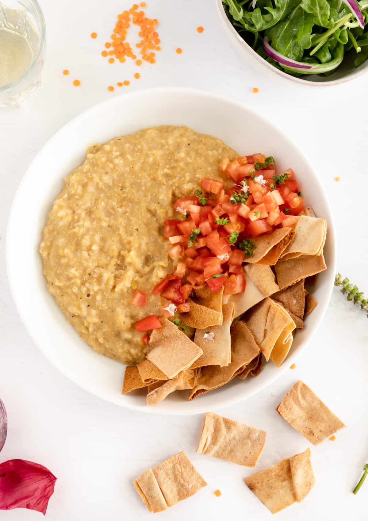 a bowl of yellow mujadara porridge