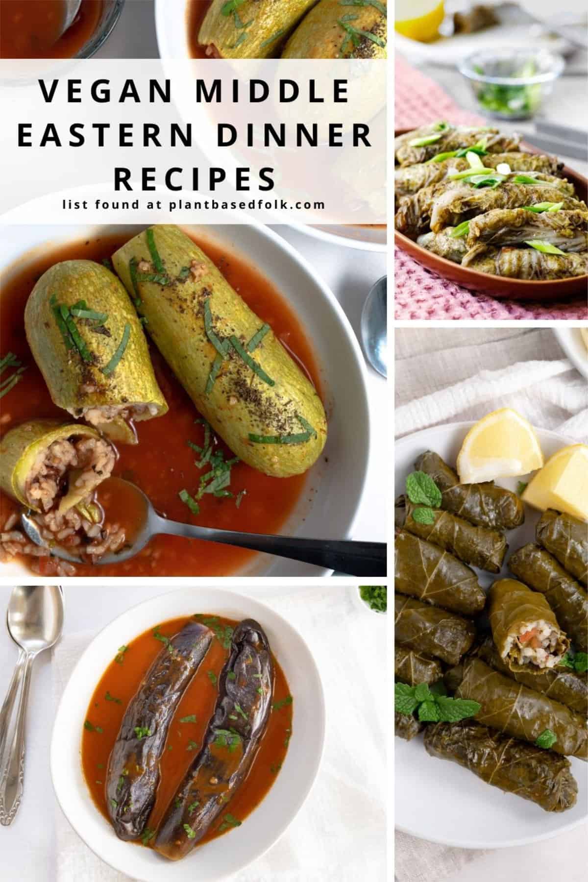 four images one of stuffed zucchini, stuffed cabbage leaves, stuffed grape leaves and stuffed eggplants