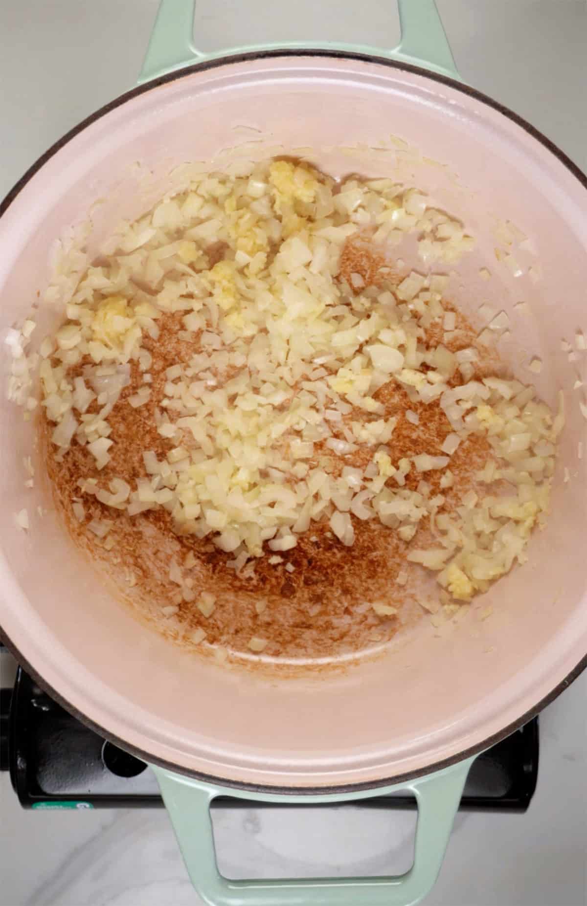 frying diced oinion and crushed garlic without oil
