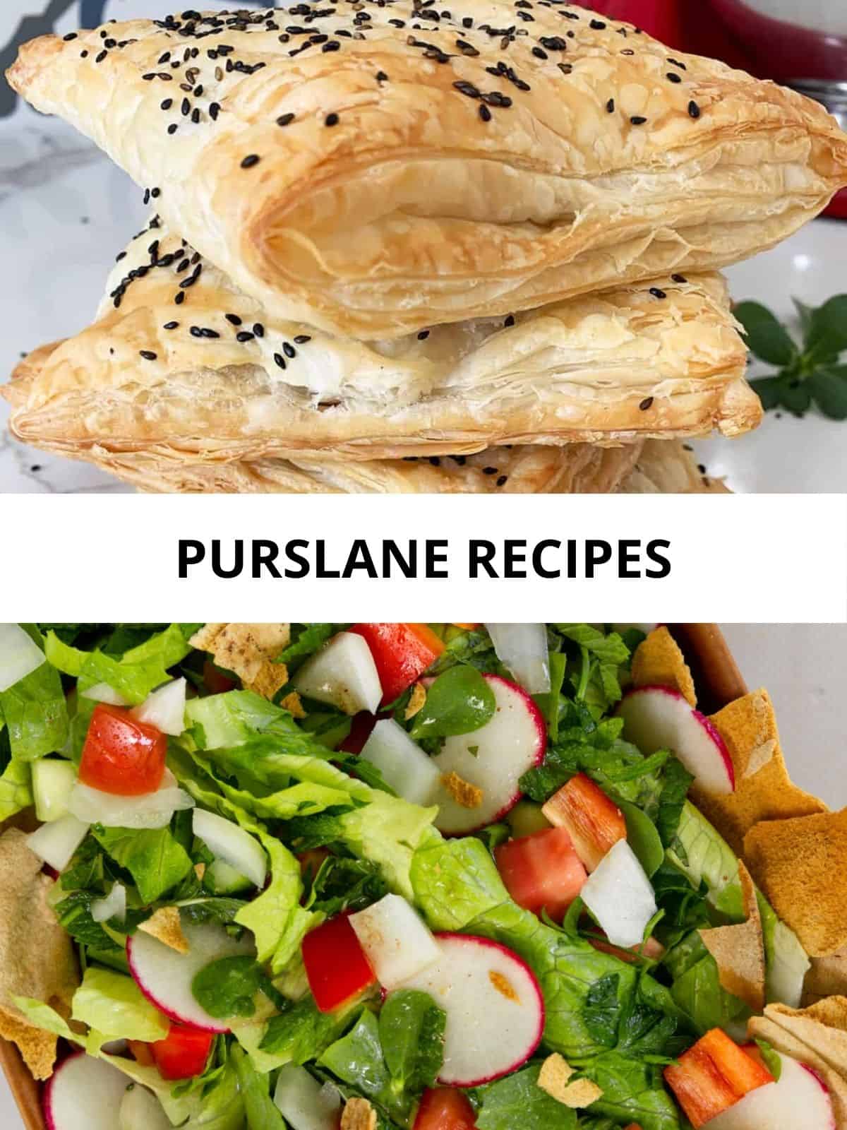 a collage of a salad and pastries
