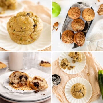 a collage of four different muffins