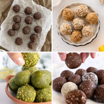 a collage of four different types of bliss ball recipes being shown