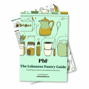 a mockup of the green cover page of the Lebanese pantry guide