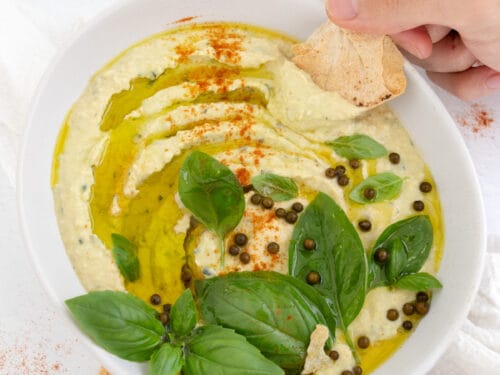 Delicious Fresh Basil Hummus With Garlic and Lemon