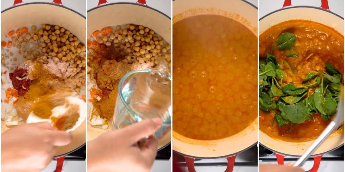 a collage showing how to make peanut butter curry