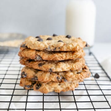 a stack of chocolate chip oatmeal cookies