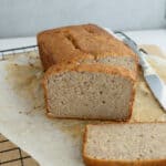 front on view of sliced vegan gluten free banana bread