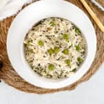 basmati rice with peas in a bowl