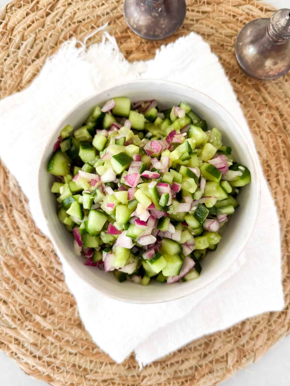 Cucumber Onion Salad with Vinegar and Sugar