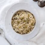 long bean rice in a white bowl