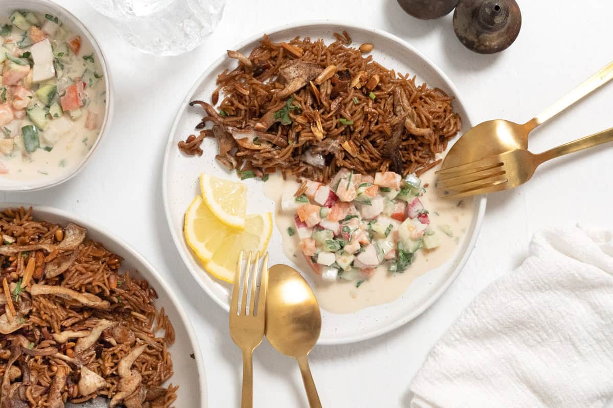 vegan sayadieh served with tahini salad