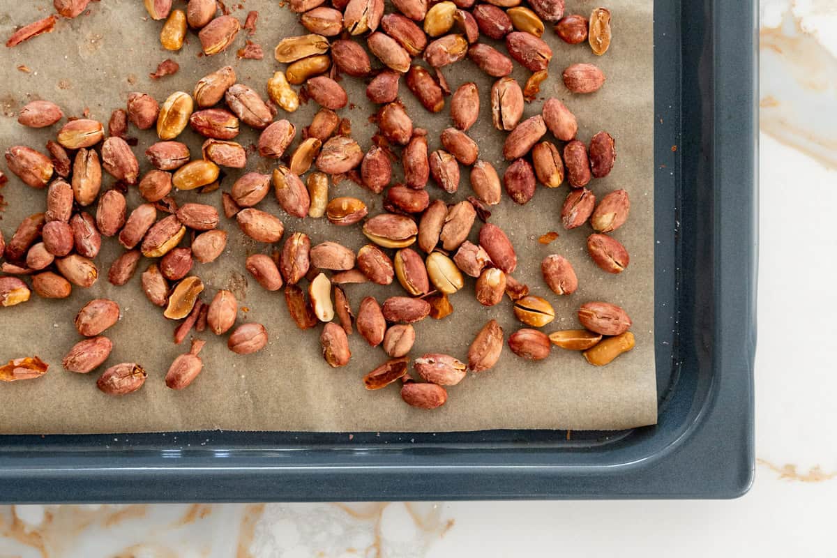 roasted peanuts in a tray