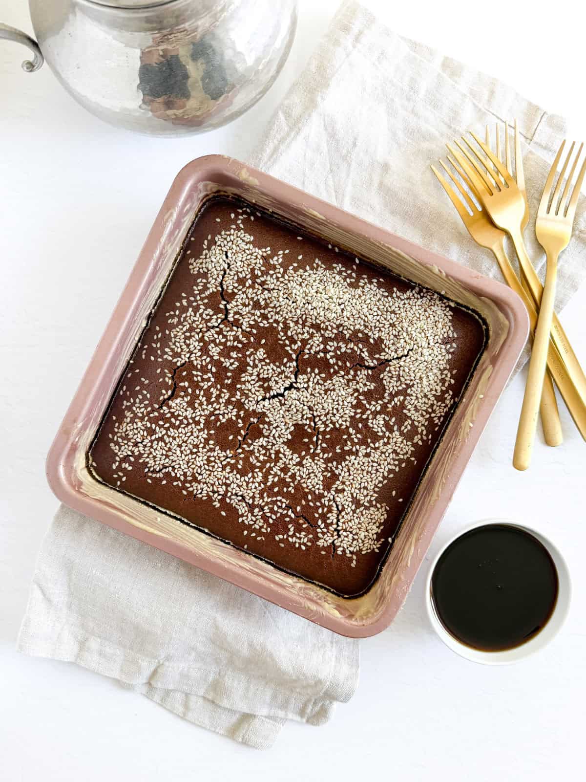 sfouf bi debes cake in a square cake pan