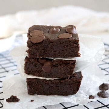 a stack of three chickpea brownies