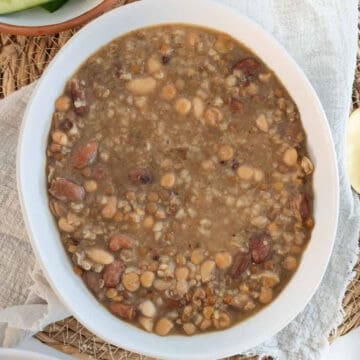 a bowl of makhlouta mixed beans and grains