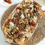 a plate of eggplant fatteh