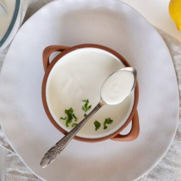 yogurt tahini sauce in a bowl