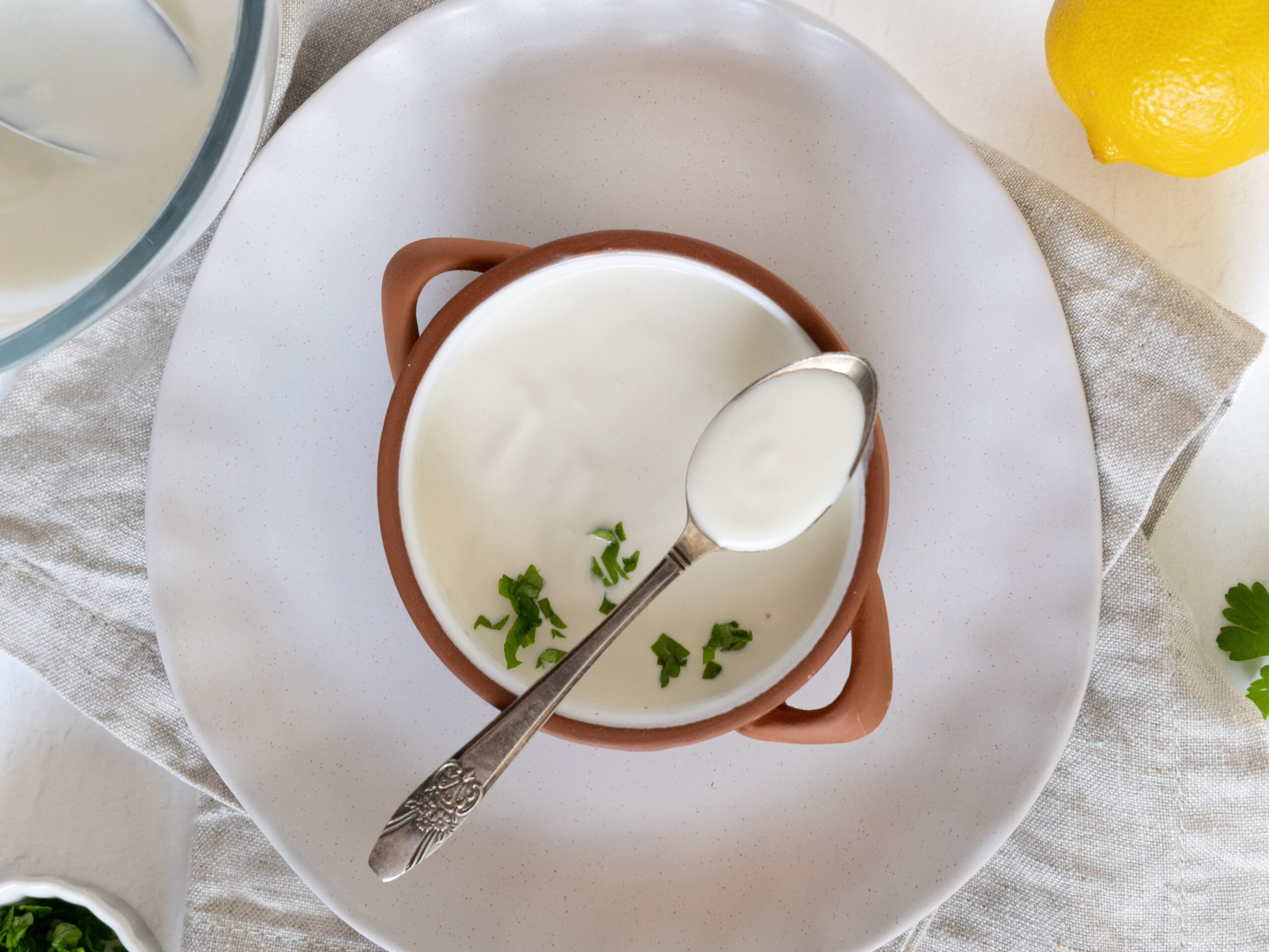 yogurt tahini sauce in a bowl