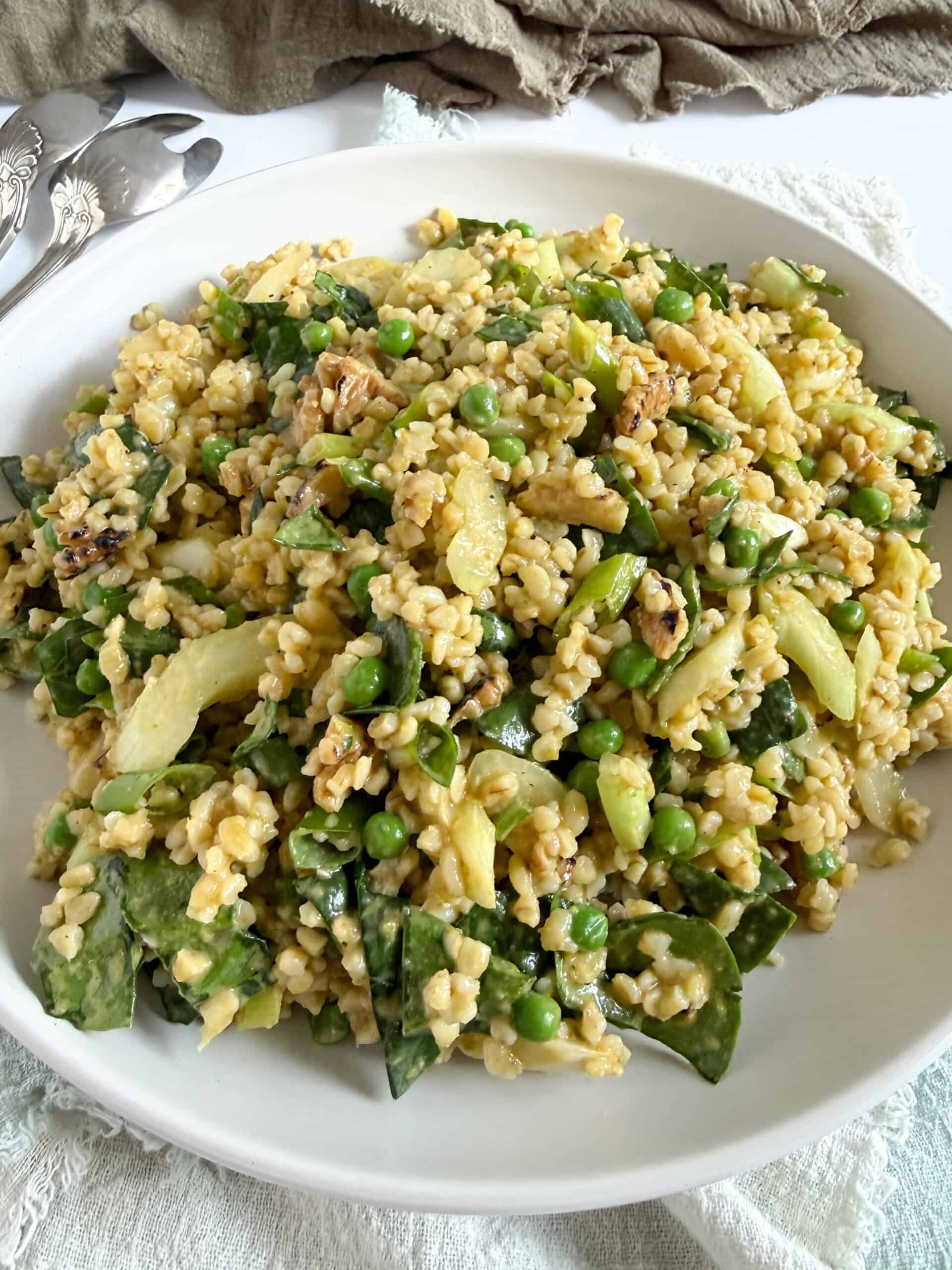 bulgur salad with green veggies throughout it