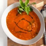 tomato rice soup in a bowl