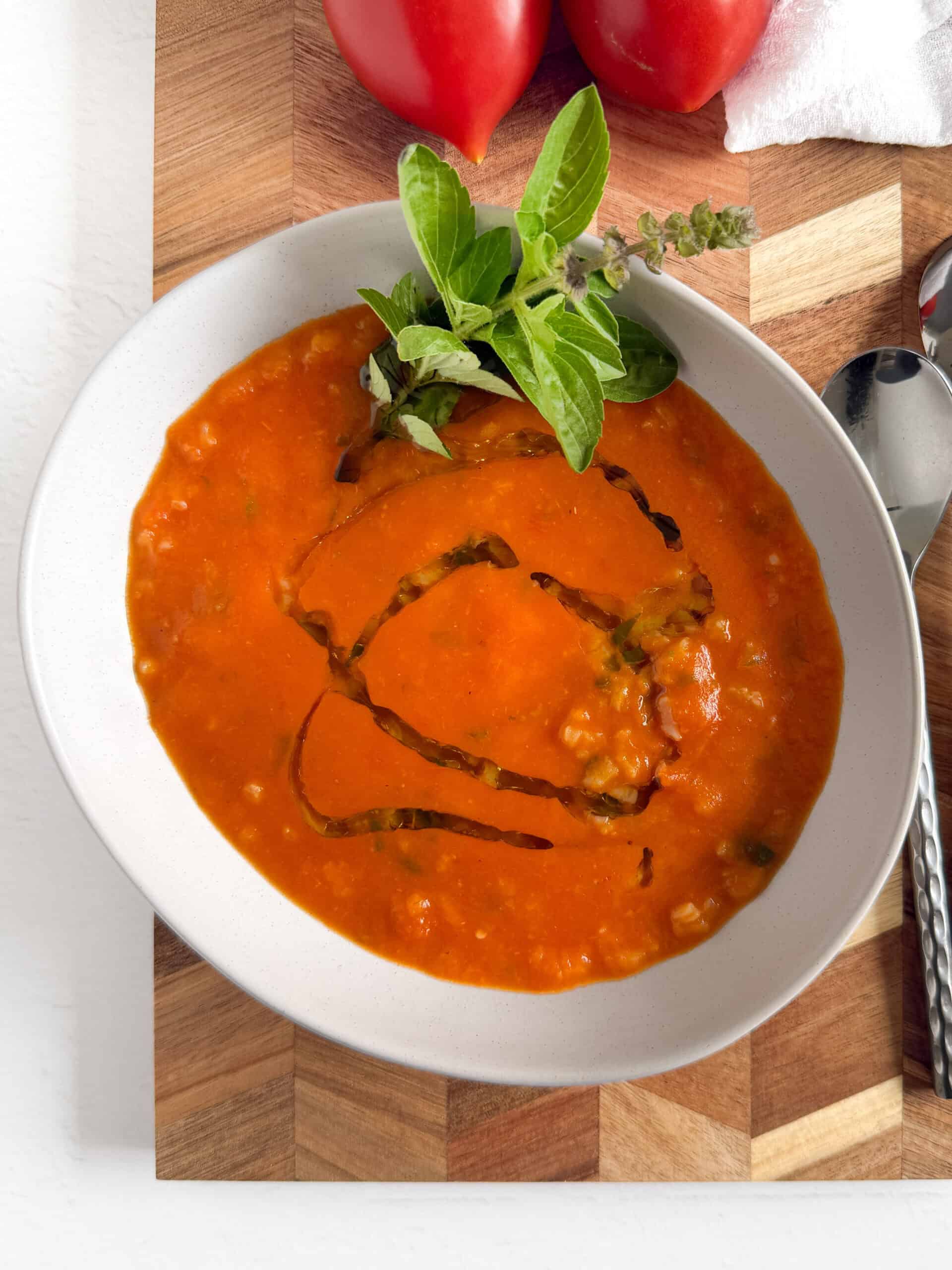 tomato rice soup in a bowl